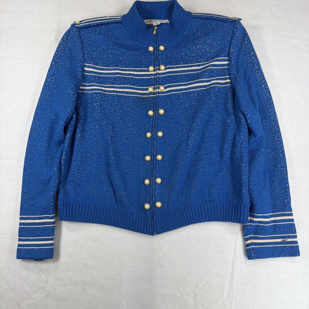 VTG St John Collection Marie Gray Santana Knit Jacket Blue Striped As Is Size 6
